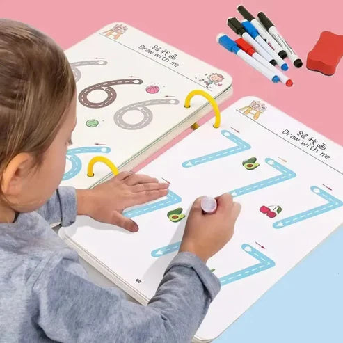 A4 Kids Educational Learning Tracing Book ( 64 Pages) With Two Markers Duster Attached